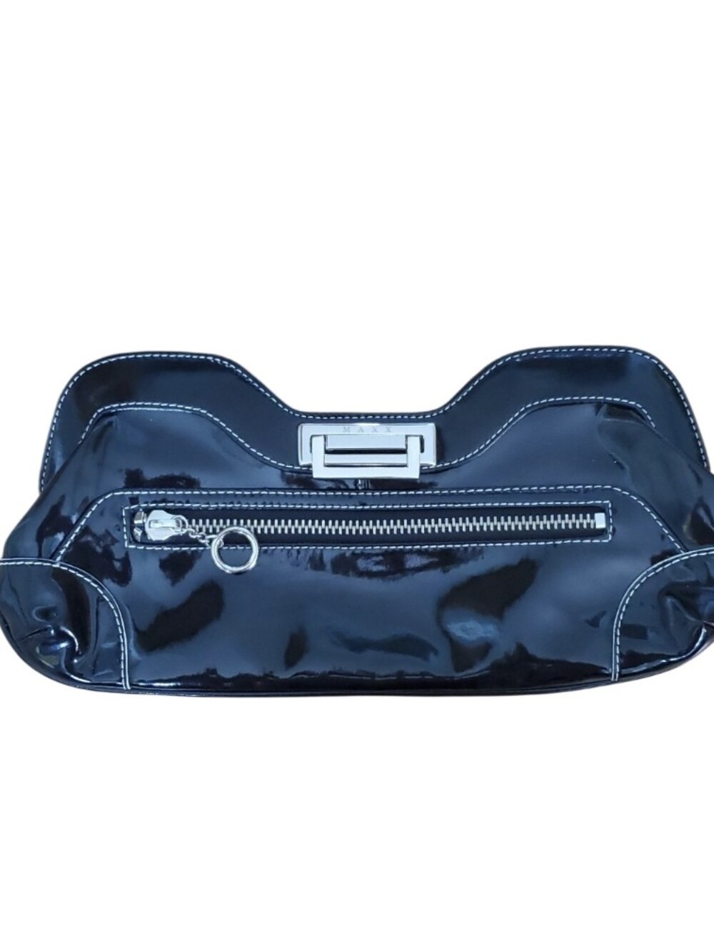 Vintage Maxx New York Black Patent Leather Frame Clutch Bag